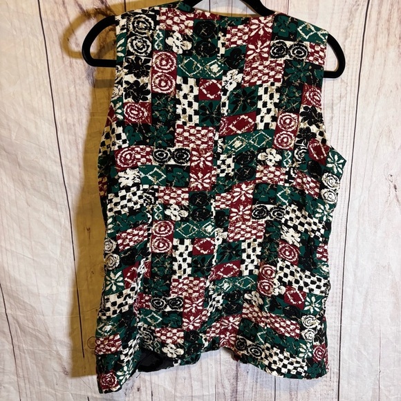 Vintage 80s Geometric Colorful Patchwork Vneck Sleeveless Vest Top Large - Picture 6 of 7